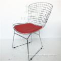Chromed Aluminium Harry Bertoia Wire Chair with Leather Cushion